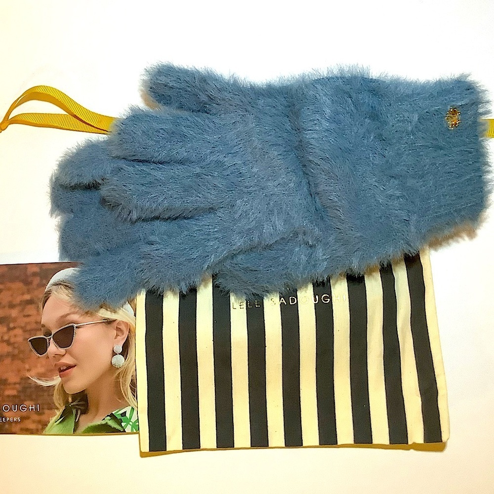 Lele Sadoughi Dusty Sky Fuzzy Faux Angora Gloves New